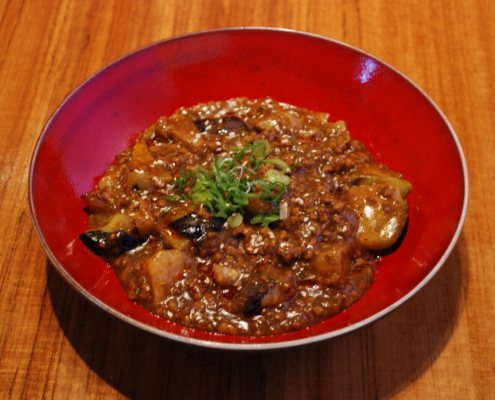 Mapo eggplant in Indian style curry at Japanese Restaurant Raku 0050 Mapo eggplant in Indian style curry at Japanese Restaurant Raku